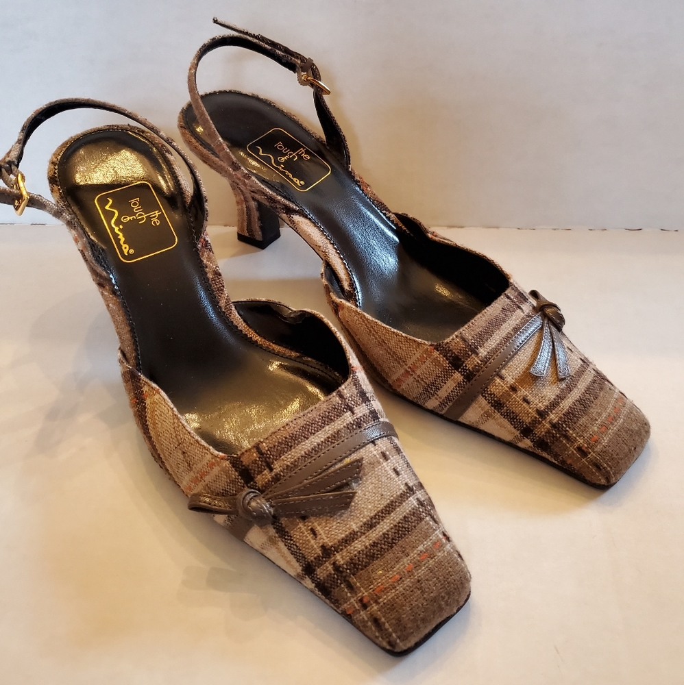 Vintage NINA shoes size 9 sling back plaid heels